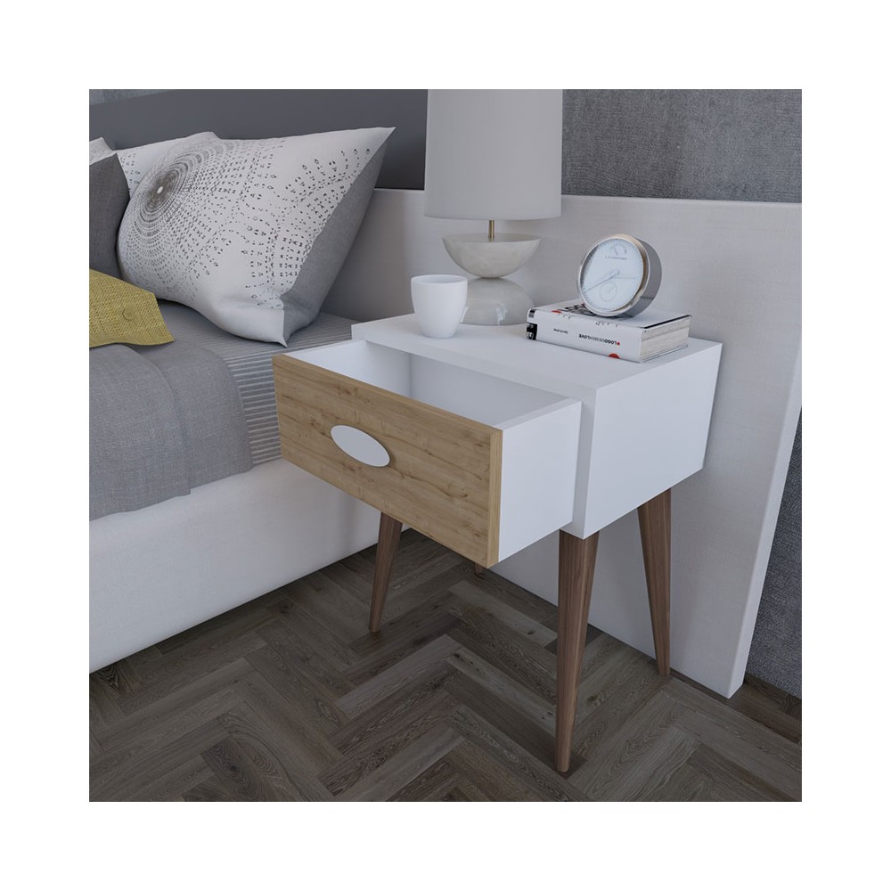 Table de chevet Labow avec un tiroir noyer-blanc-sonoma 45x30x57,5cm