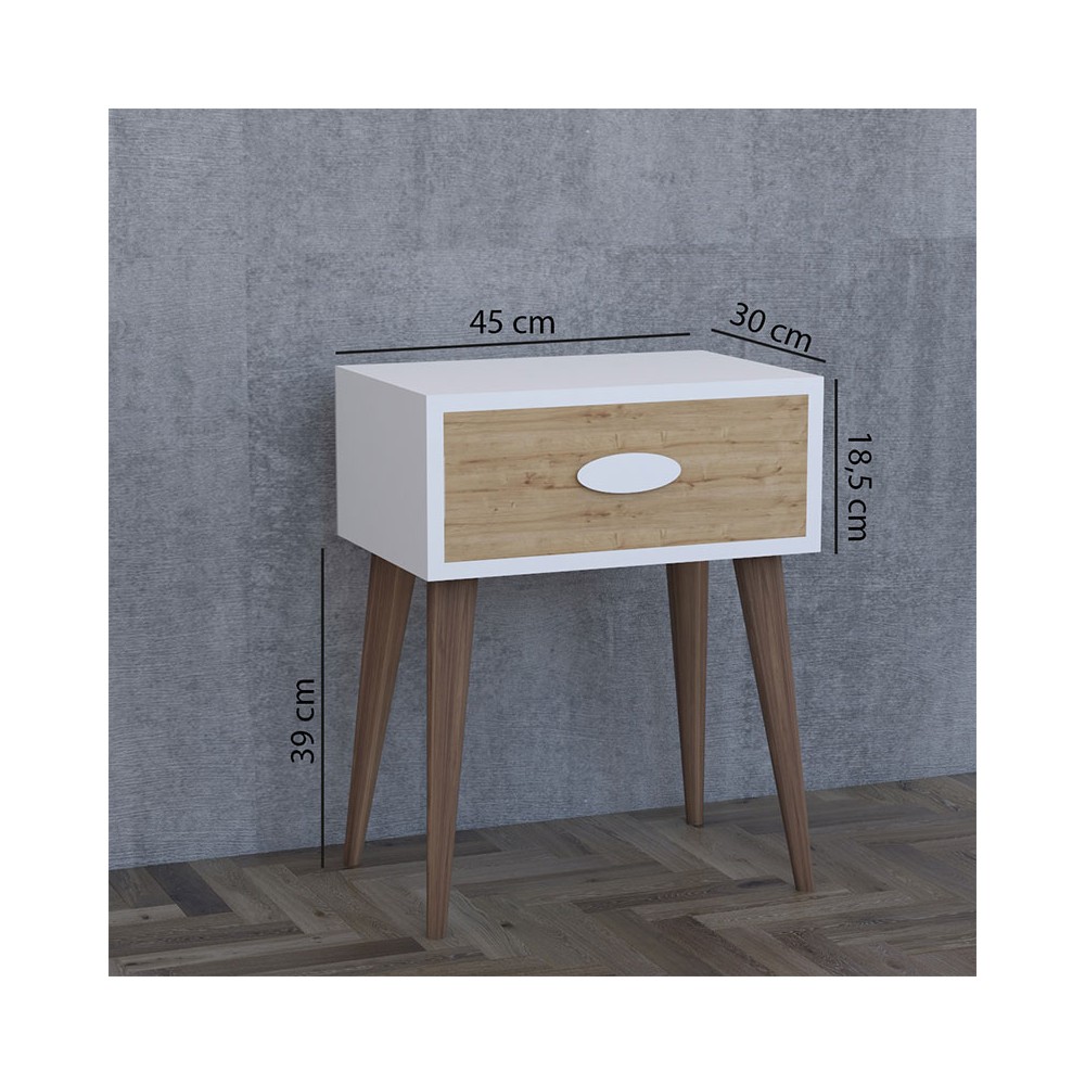 Table de chevet Labow avec un tiroir noyer-blanc-sonoma 45x30x57,5cm