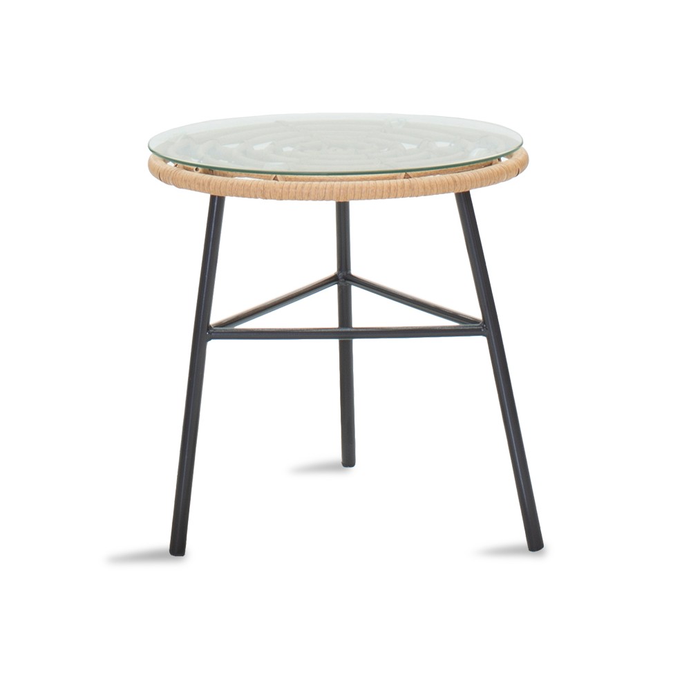 Ensemble table chaise de jardin 3 pièce 3 pièces métal noir-pe naturel