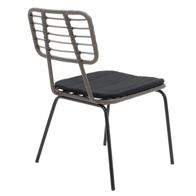 Ensemble table chaise de jardin 3 pièces métal-noir- Gris
