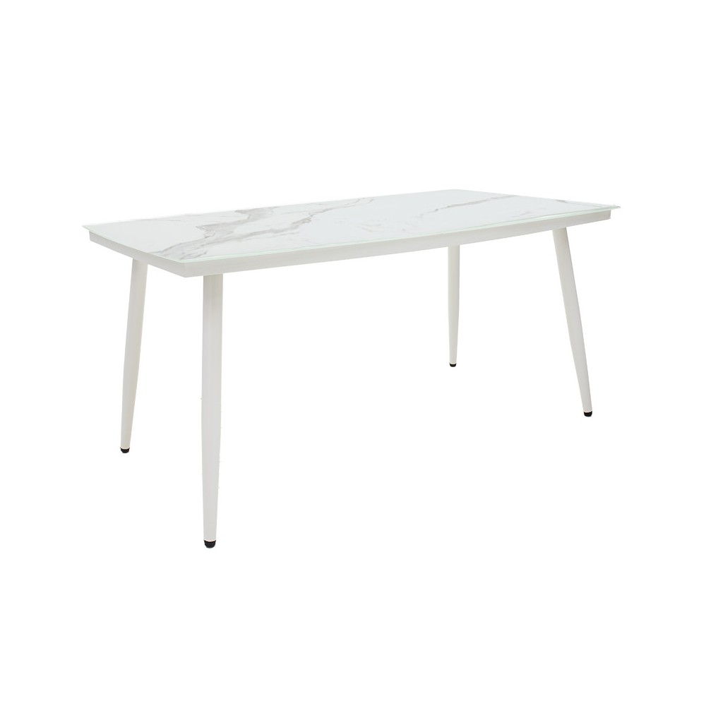 Table de jardin métal blanc verre 160x90x78 cm