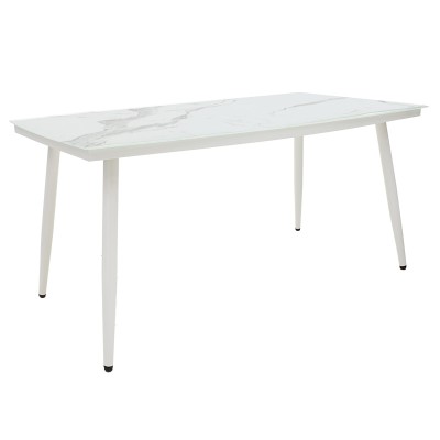 Table de jardin métal blanc verre 160x90x78 cm