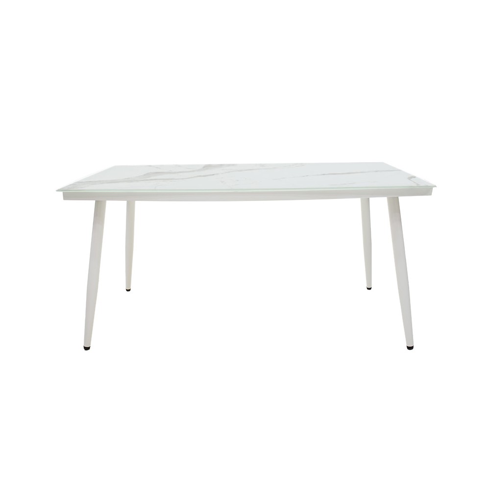 Table de jardin métal blanc verre 160x90x78 cm