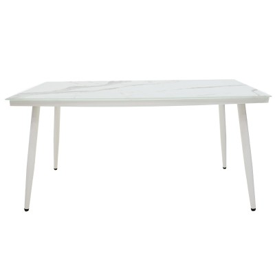 Table de jardin métal blanc verre 160x90x78 cm