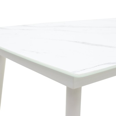 Table de jardin métal blanc verre 160x90x78 cm