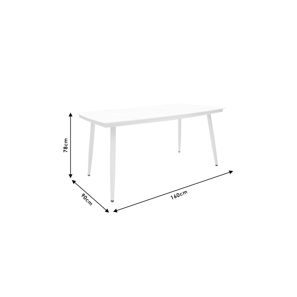 Table de jardin métal blanc verre 160x90x78 cm