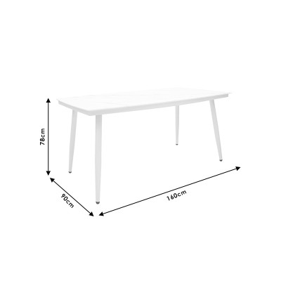 Table de jardin métal blanc verre 160x90x78 cm