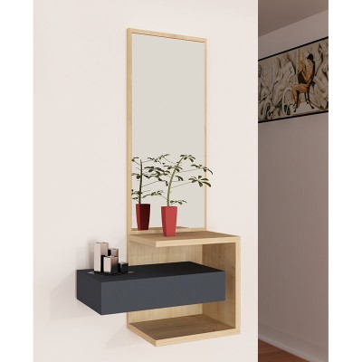 Console - coiffeuse avec miroir Sabine en couleur anthracite-naturel 40x31,5x90cm