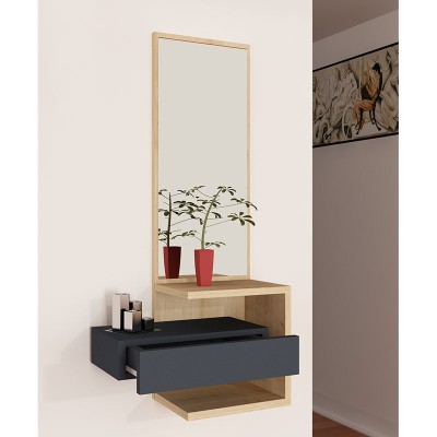 Console - coiffeuse avec miroir Sabine en couleur anthracite-naturel 40x31,5x90cm