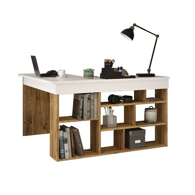 Bureau d'angle Rosaline bois blanc chêne 120x129x72 cm