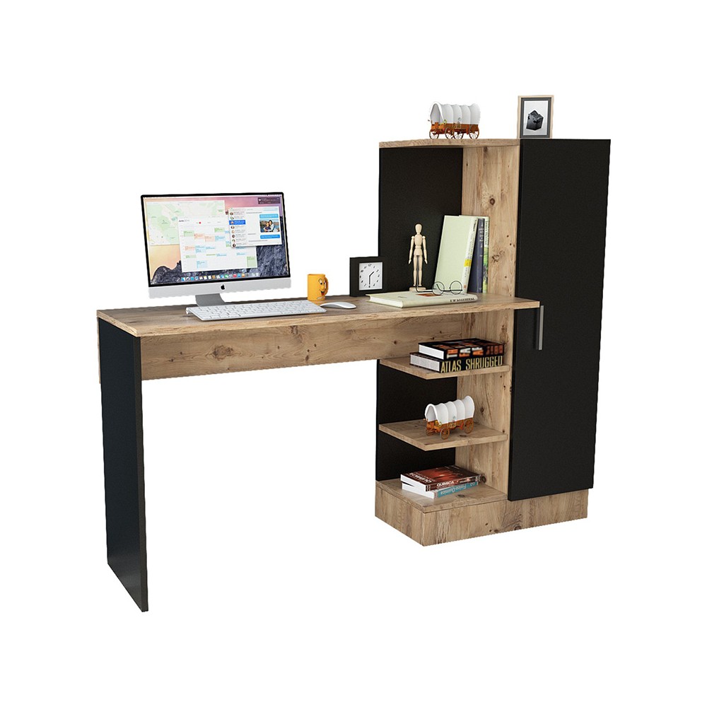 Bureau Kary avec étagère couleur noir chêne 152,5x40x120 cm