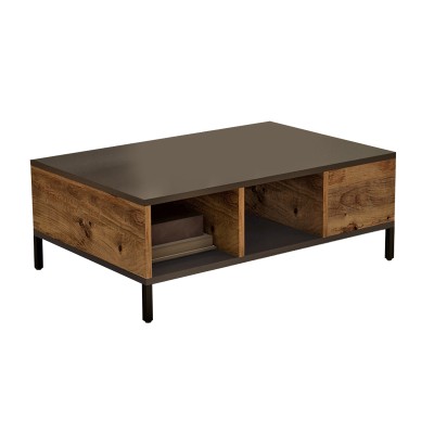 Table basse Kermit couleur anthracite-noyer 90x60x33cm