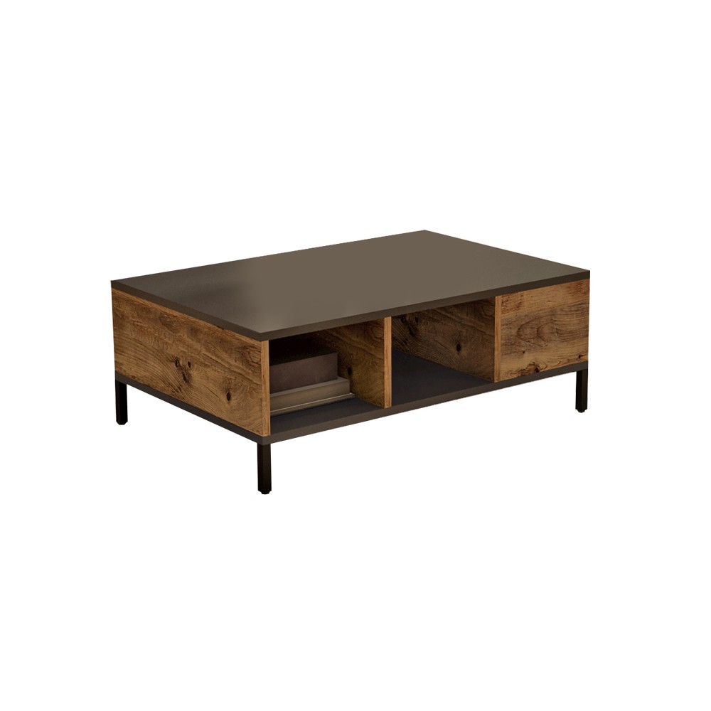 Table basse Kermit couleur anthracite-noyer 90x60x33cm