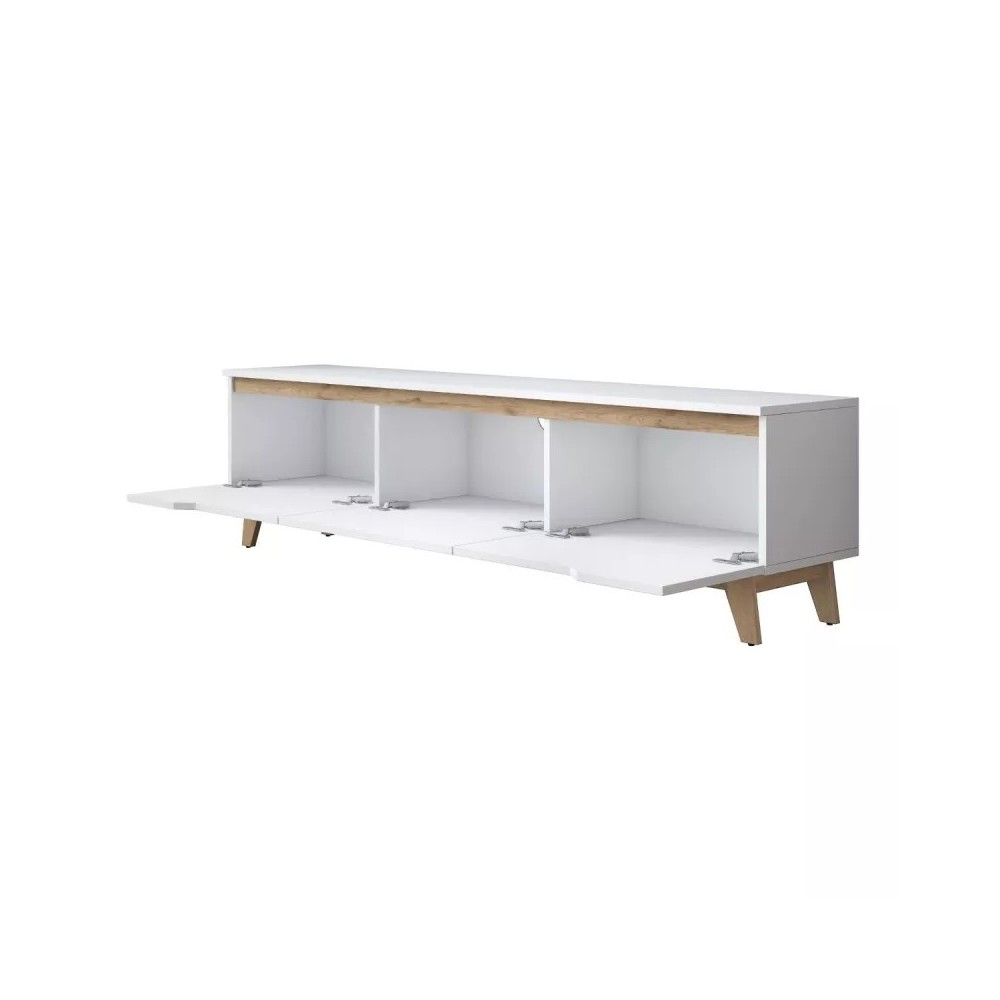 Meuble TV Contemporain 180cm 3 Portes Dandalis Bois Blanc