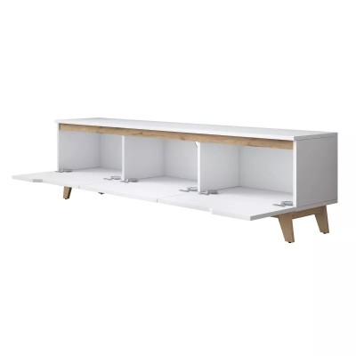 Meuble TV Contemporain 180cm 3 Portes Dandalis Bois Blanc