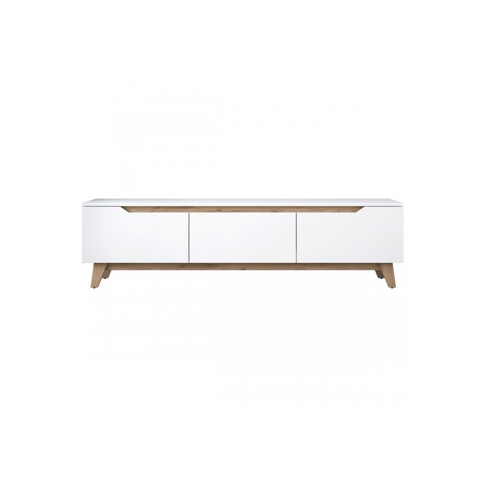 Meuble TV Contemporain 180cm 3 Portes Dandalis Bois Blanc