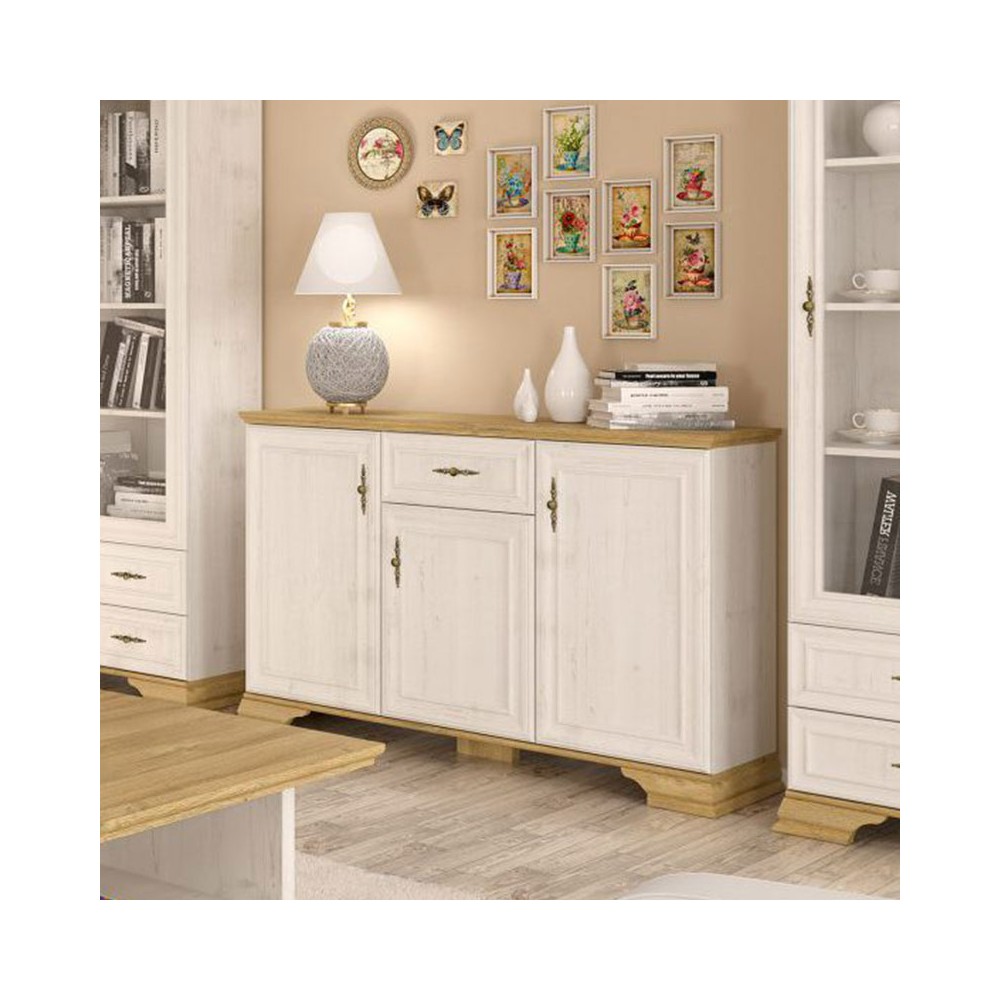 Buffet JODI Bois chêne doré blanc couleur antique 137,5x39x88,5 cm