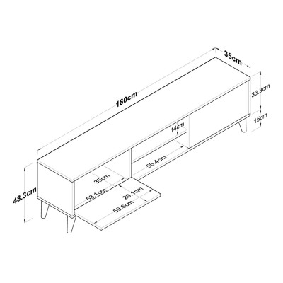 Meuble TV Bois OSKA 180 cm 2 Portes