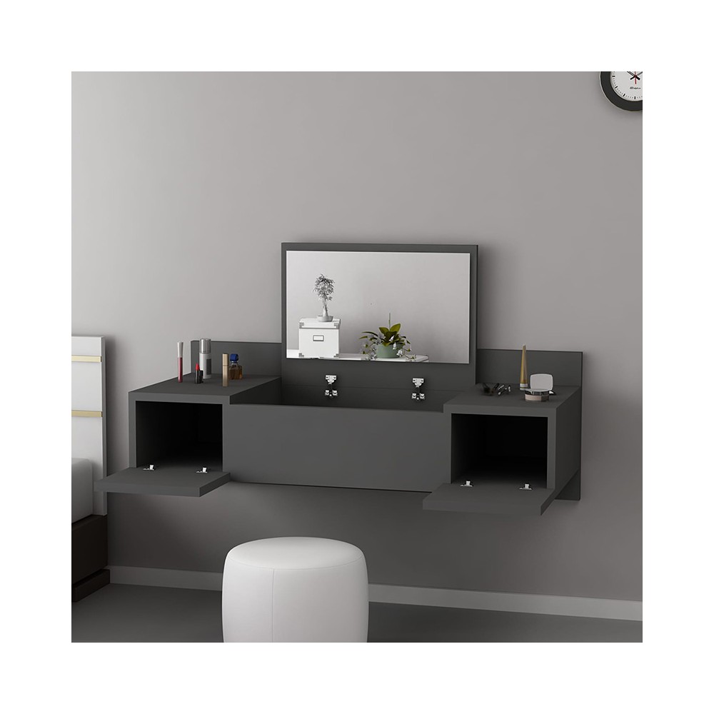 Coiffeuse suspendue avec miroir Tabia anthracite 100x39x33cm