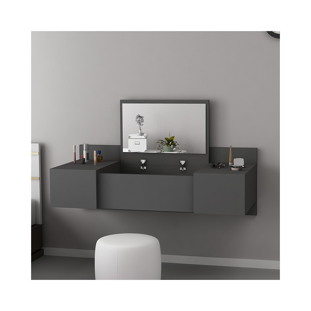 Coiffeuse suspendue avec miroir Tabia anthracite 100x39x33cm