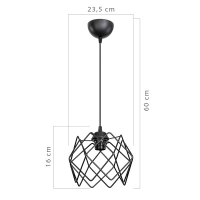 Suspension luminaire Plafonnier Ε27 métal noir D23,5x60 cm