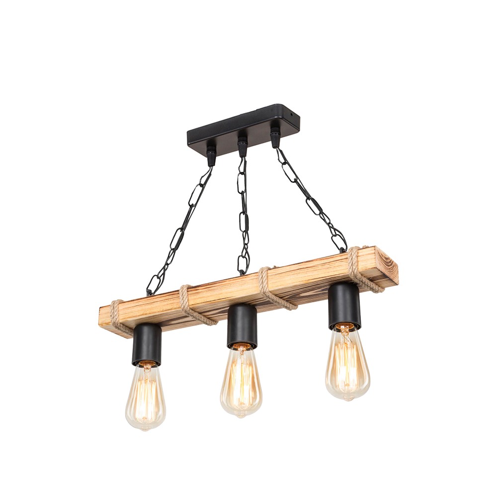 suspension luminaire Plafonnier  Ε27 métal noir-naturel 48,5x10x47cm