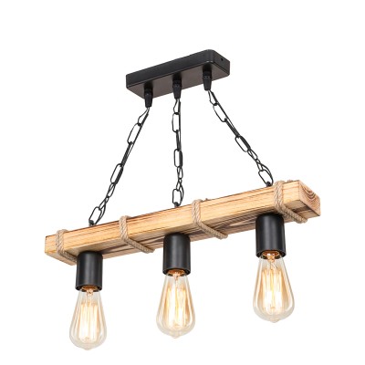 suspension luminaire Plafonnier  Ε27 métal noir-naturel 48,5x10x47cm