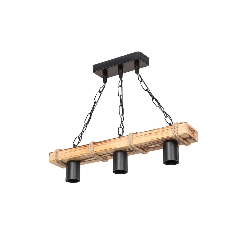 suspension luminaire Plafonnier  Ε27 métal noir-naturel 48,5x10x47cm