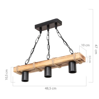 suspension luminaire Plafonnier  Ε27 métal noir-naturel 48,5x10x47cm