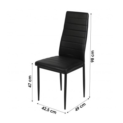 Chaise  salle a manger dossier haut Effet Cuir noir 42,5x49x98 cm