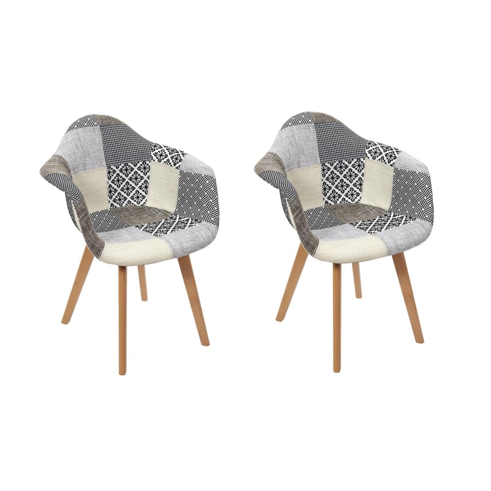 Lot de 2 Fauteuils chaise patchwork gris 85x59x64cm