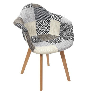 Lot de 2 Fauteuils chaise patchwork gris 85x59x64cm