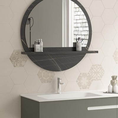 Miroir Lesley en marbre couleur anthracite avecétagére  60x2x60 cm