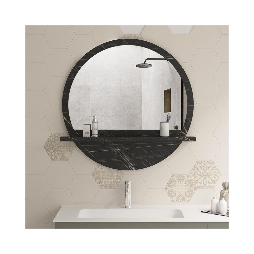 Miroir Lesley en marbre couleur anthracite avecétagére  60x2x60 cm