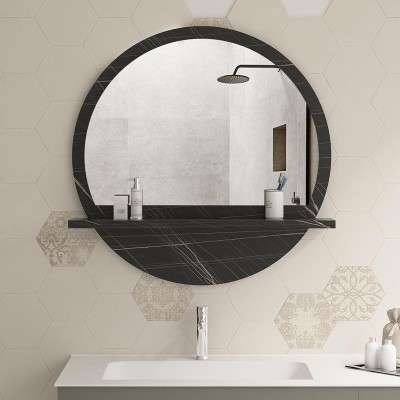 Miroir Lesley en marbre couleur anthracite avecétagére  60x2x60 cm