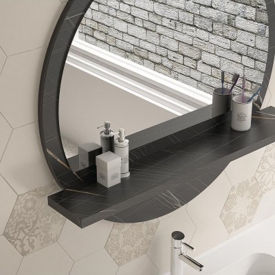 Miroir Lesley en marbre couleur anthracite avecétagére  60x2x60 cm