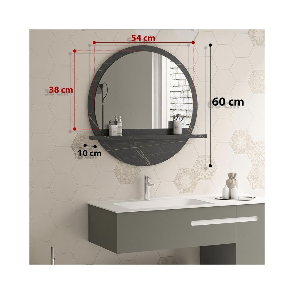 Miroir Lesley en marbre couleur anthracite avecétagére  60x2x60 cm