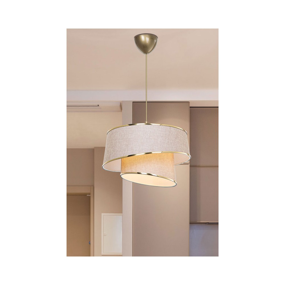 suspension luminaire Plafonnier Ε27 beige-marron-doré D 32,5x65 cm