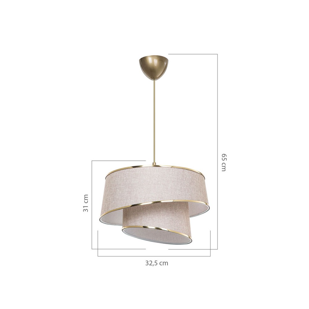 suspension luminaire Plafonnier Ε27 beige-marron-doré D 32,5x65 cm