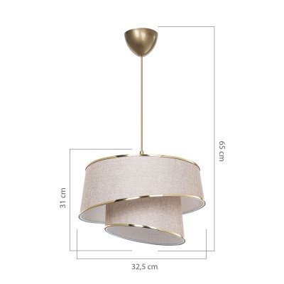 suspension luminaire Plafonnier Ε27 beige-marron-doré D 32,5x65 cm