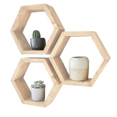 Lot de 3 etagère mural Radix  pin massif naturel 30x9x34cm