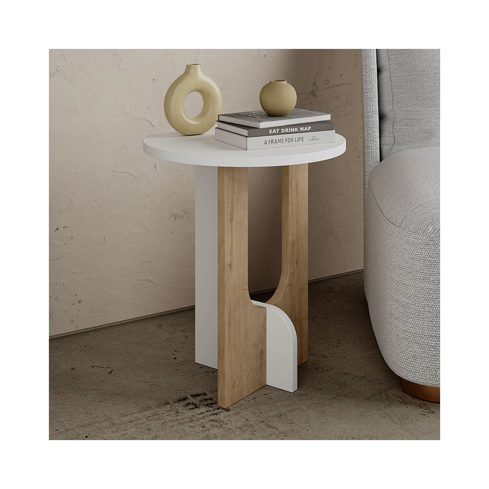 Table d'appoint Luna blanc-naturel D40x47 cm