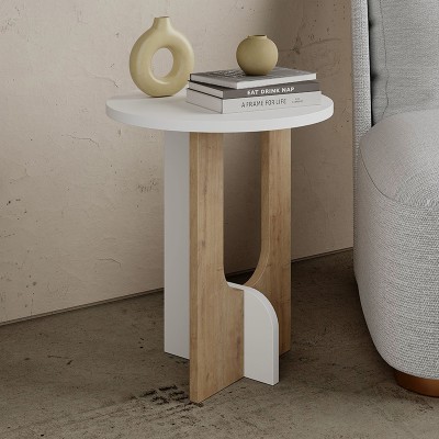 Table d'appoint Luna blanc-naturel D40x47 cm