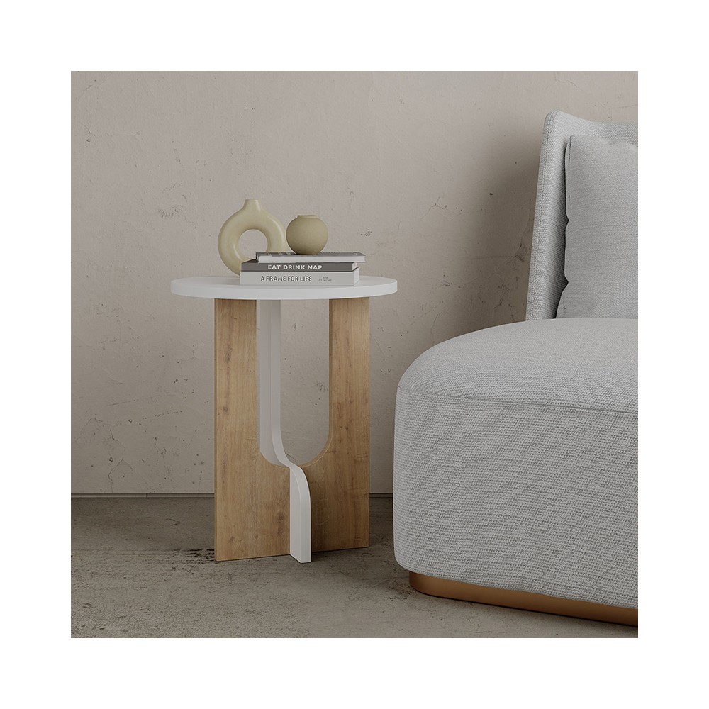 Table d'appoint Luna blanc-naturel D40x47 cm