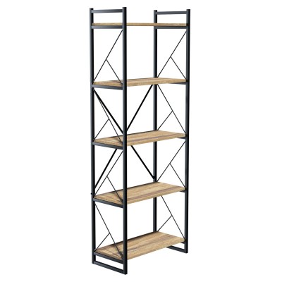 Bibliothèque industriel bois noyer métal noir 66x34x180cm
