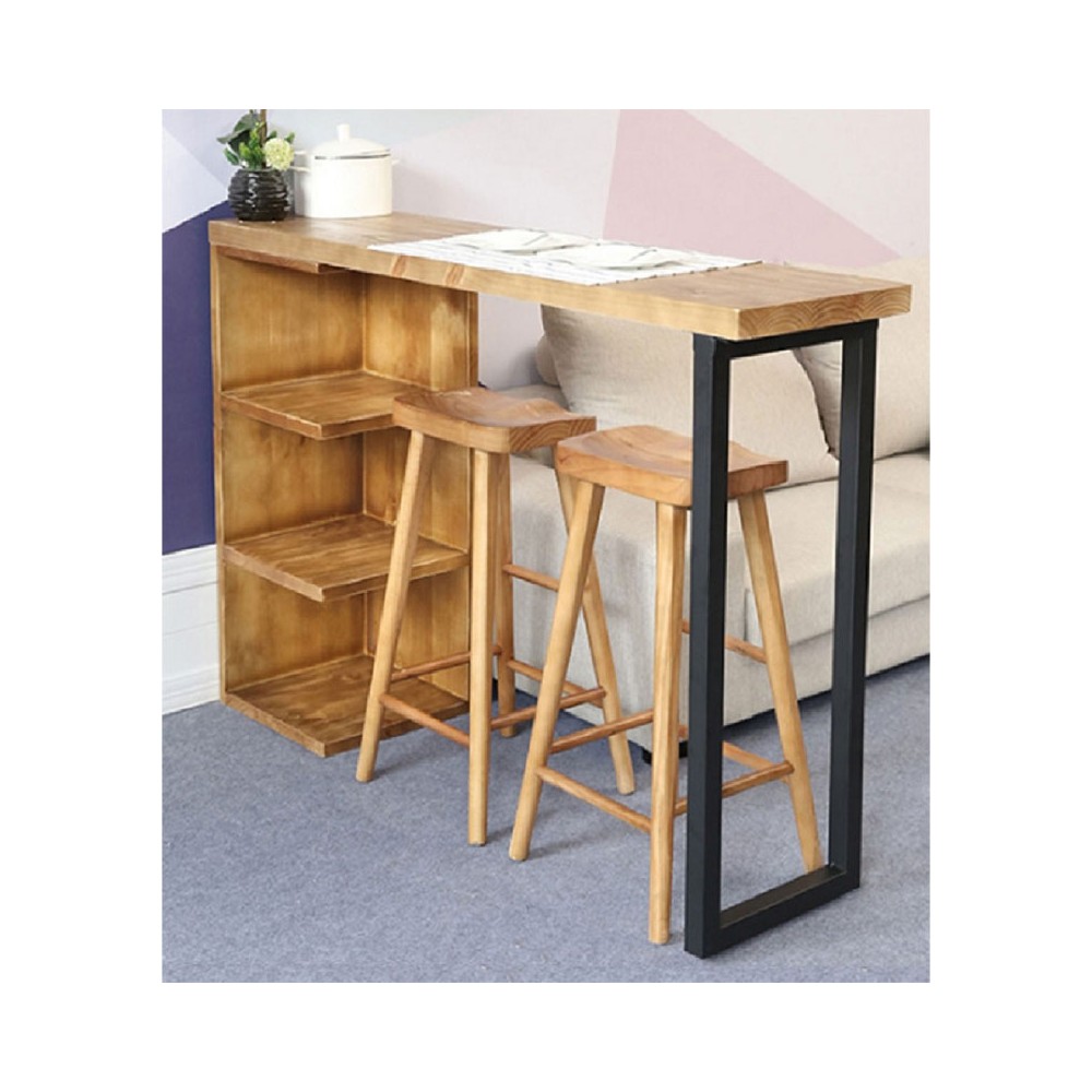 Table de bar Collins bois de pin naturel 35mm naturel-noir 139x29x90cm