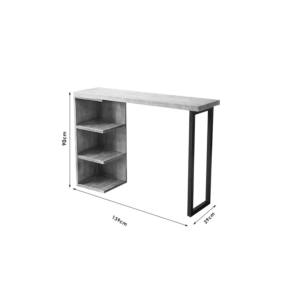 Table de bar Collins bois de pin naturel 35mm naturel-noir 139x29x90cm
