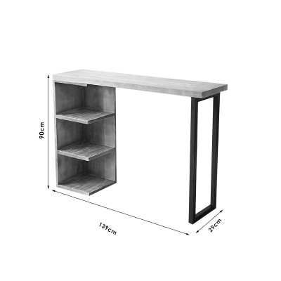 Table de bar Collins bois de pin naturel 35mm naturel-noir 139x29x90cm
