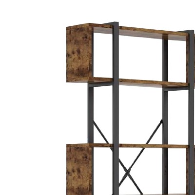 Bibliothèque industriel bois noyer métal noir 120x22x185cm