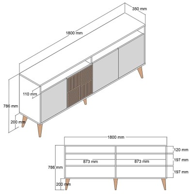 Buffet Bas 4 Portes 2 Niches 180cm